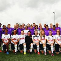 during a training session where Tottenham Hotspur Ladies Coach the Cast of 'Bend it Like Beckham' on August 27, 2015 in Enfield, England.